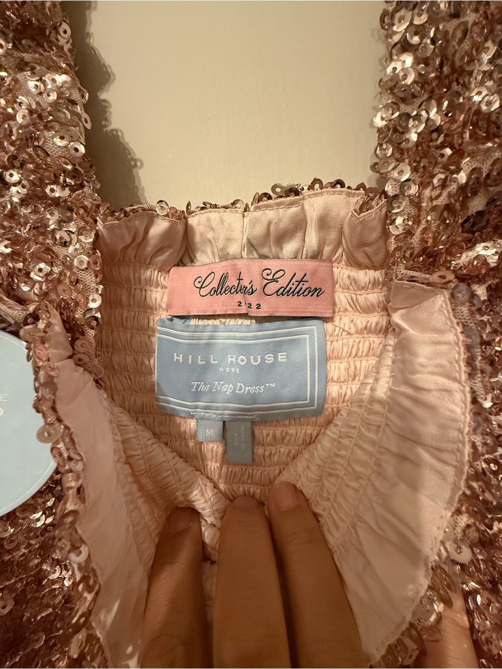 Hill House Sequin Smocked Midi Dress - Blush - Picture 5 of 8